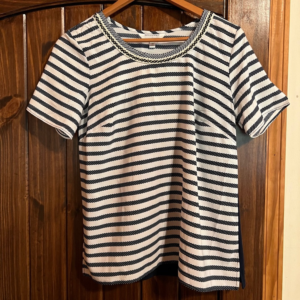 Charming Charlie navy and white striped top blouse shirt size M nautical braid